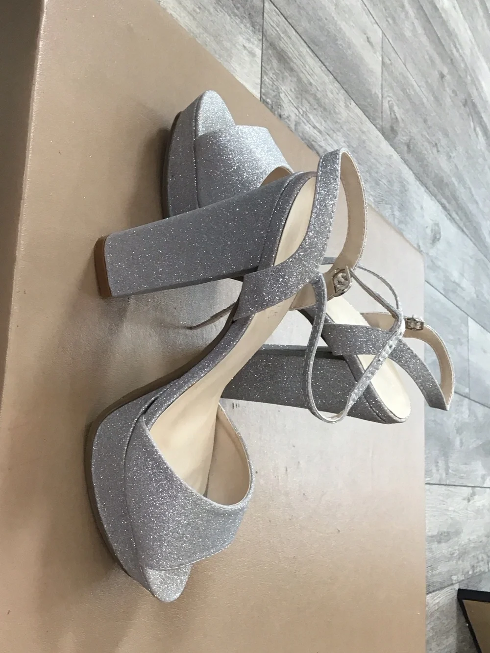 Benjamin Walk Silver Glitter Platform Block Heel Sandals